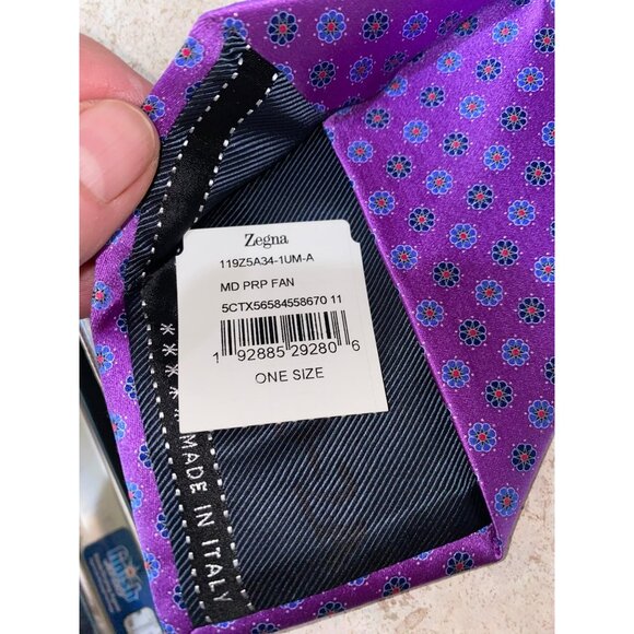 Ermenegildo Zegna Purple Patterned Silk Mens Tie 60" Made In Italy - Picture 13 of 13